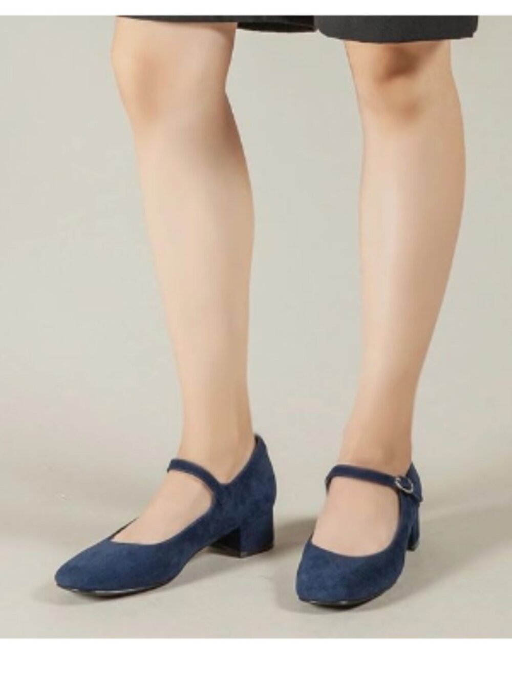 miss left Dark Blue Round Toe Mary Jane Pumps Adjustable Strap Low Heel Shoes